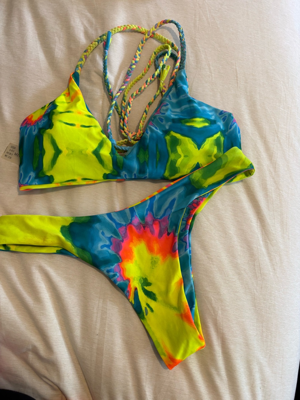 SHEIN Neon Tie-Dye Bikini in Yellow, Blue, Pink